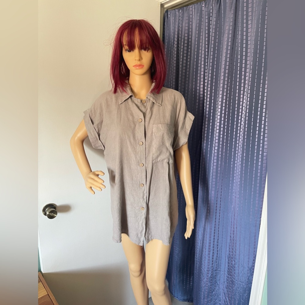 SAGA Womens One Size taupe Color 100% LInen Shirt Minimalist Lagenlook Italy